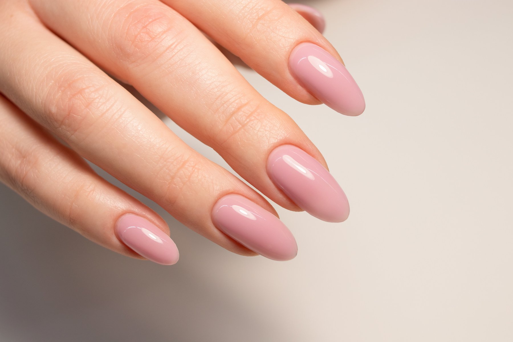 Beautiful pink nude manicure.  Long almond shaped nails